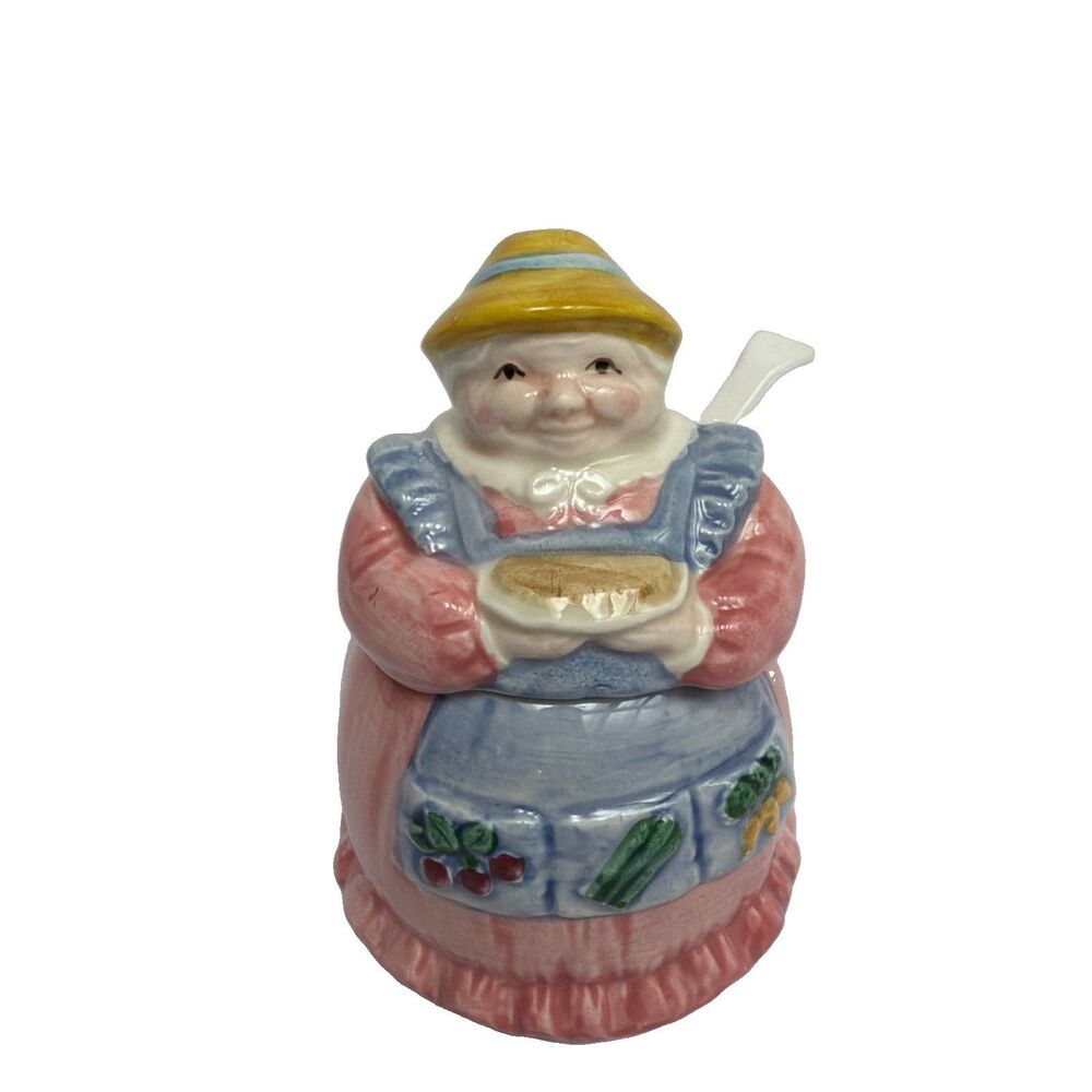 Vintage Otagiri Mary Ann Baker Grandma Gardener Sugar Bowl & Spoon Japan